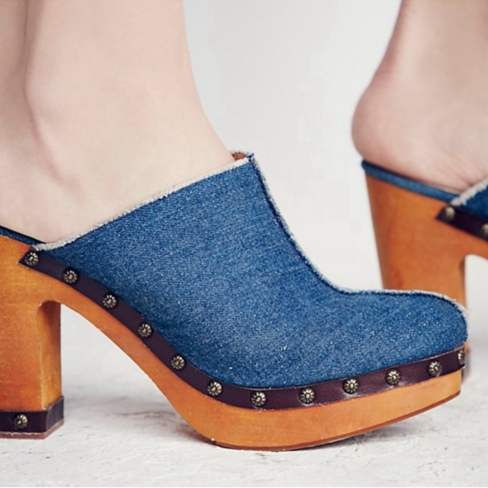 Farylrobin Denim Mules with Wooden Heel